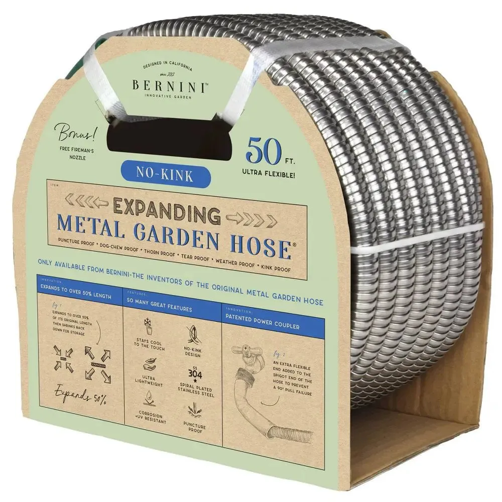 Open Box - BERNINI LG3927 Outdoor 50' No-Kink Expandable Metal Garden Hose