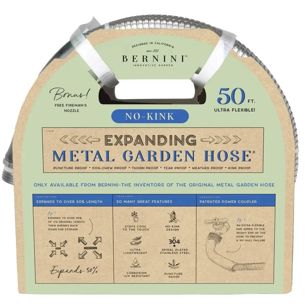 Open Box - BERNINI LG3927 Outdoor 50' No-Kink Expandable Metal Garden Hose