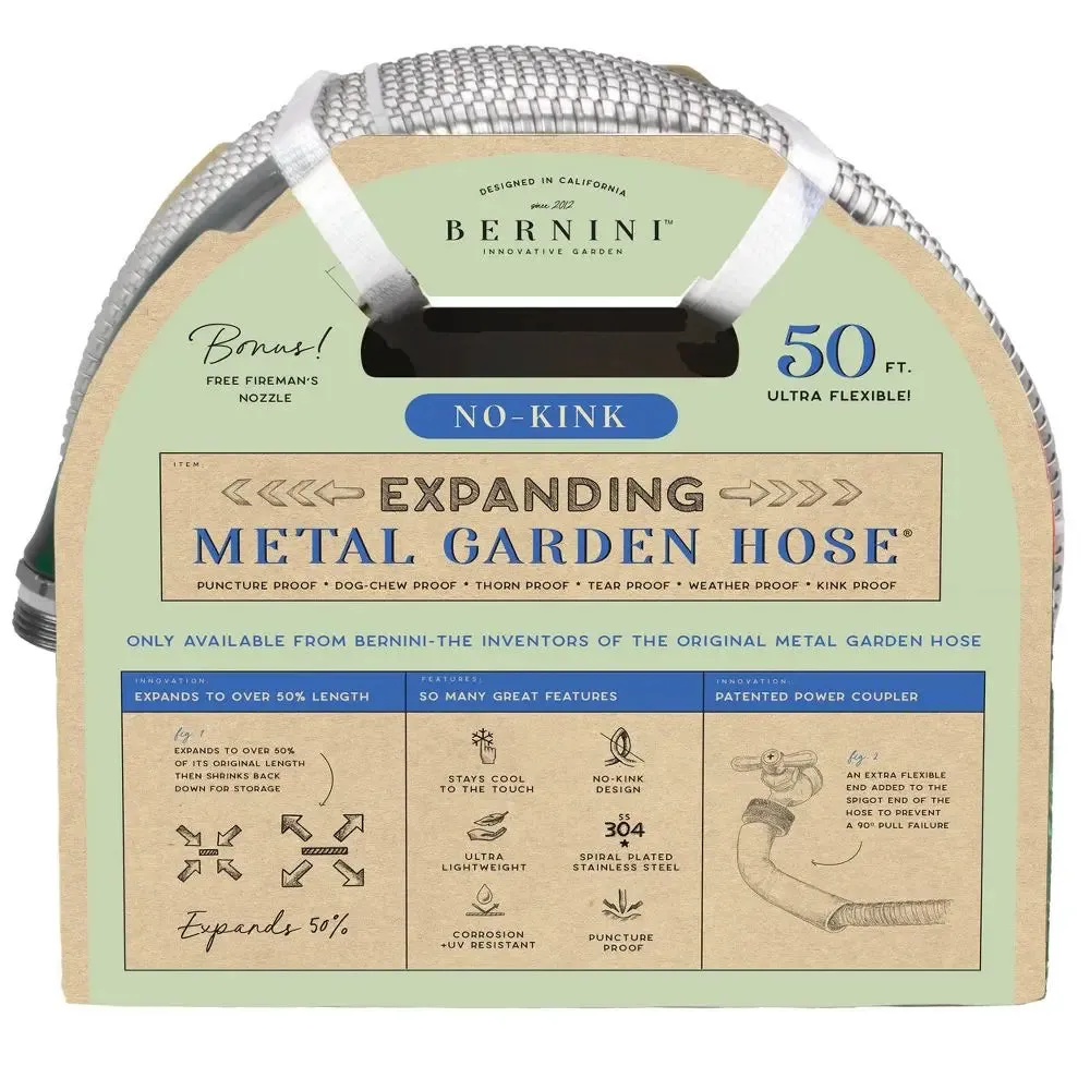 Open Box - BERNINI LG3927 Outdoor 50' No-Kink Expandable Metal Garden Hose