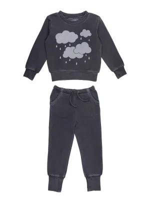 Organic Kids' Cozy Graphic Sweatshirt & Jogger Set, Coal Clouds