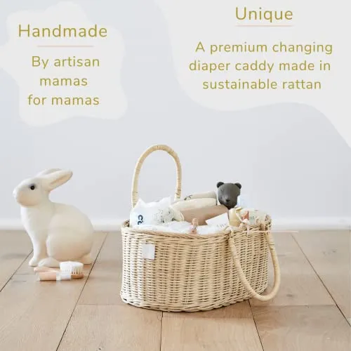 Organic Rattan Diaper Caddy Luxury Organizer Removable Divider Cute & Functional