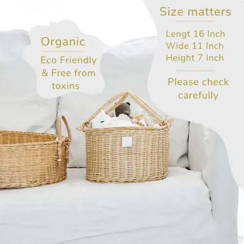 Organic Rattan Diaper Caddy Luxury Organizer Removable Divider Cute & Functional