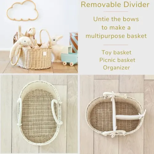 Organic Rattan Diaper Caddy Luxury Organizer Removable Divider Cute & Functional