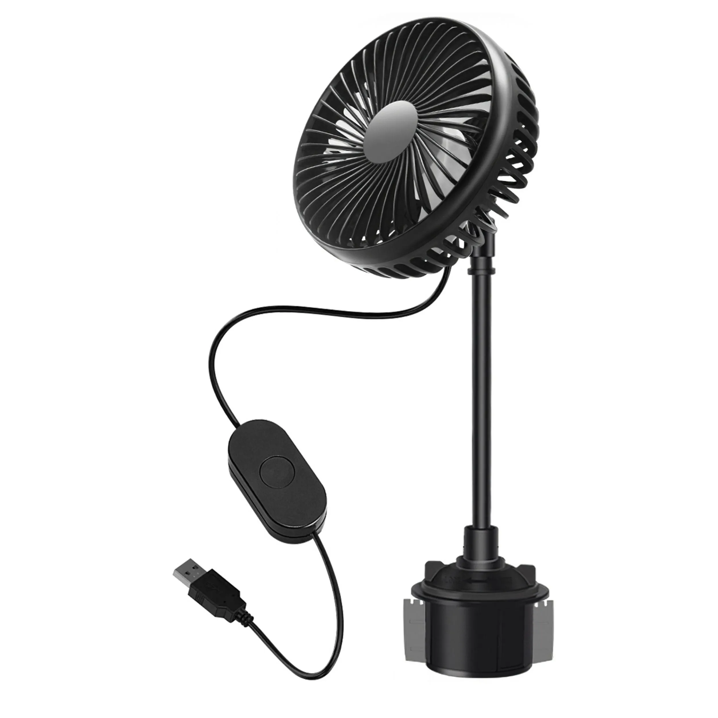 Portable Car Cup Holder Fan w/ 3 Speeds | Adjustable Gooseneck | Fits Car Van Truck SUV RV