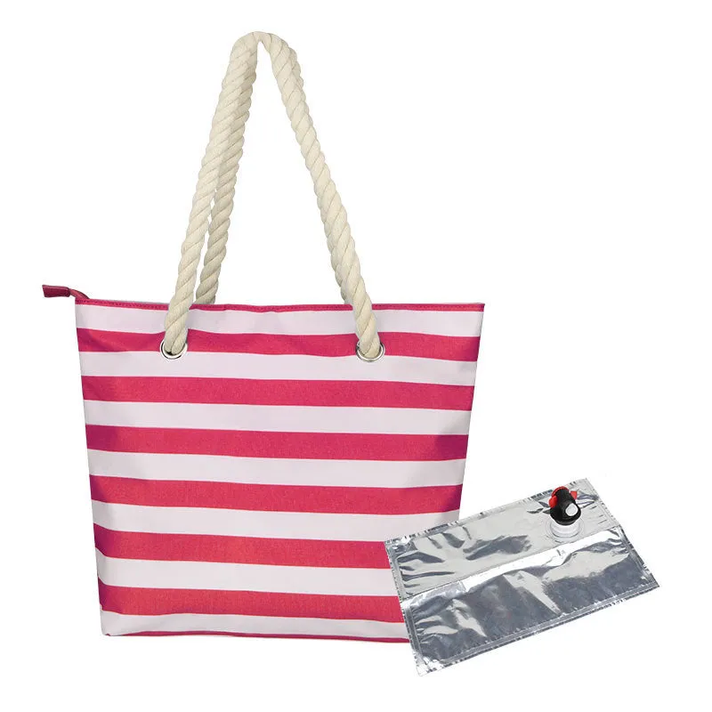 Portable Large Striped Picnic Bag with Hidden Insulated Compartment