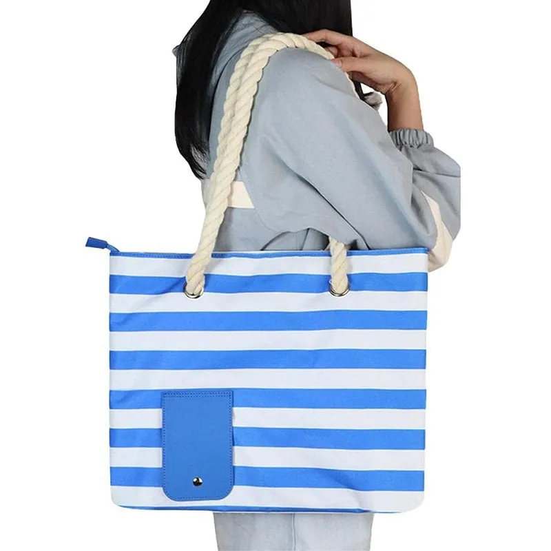 Portable Large Striped Picnic Bag with Hidden Insulated Compartment