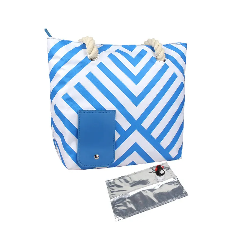 Portable Large Striped Picnic Bag with Hidden Insulated Compartment