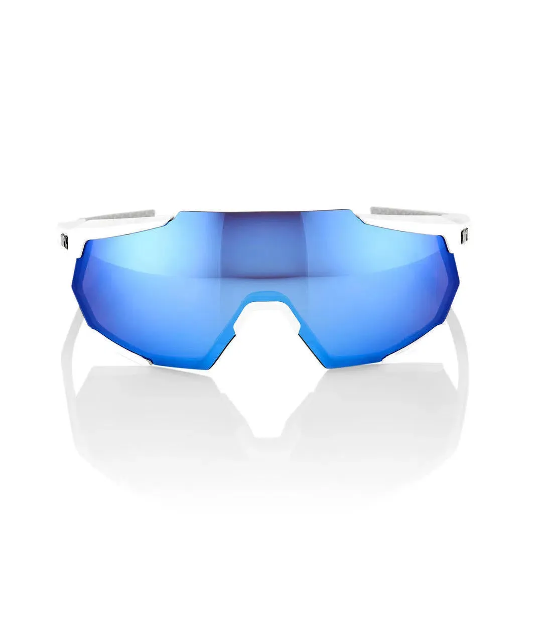 RIDE 100% Eyewear Racetrap - Matte White HiPER Blue Multilayer Mirror Lens