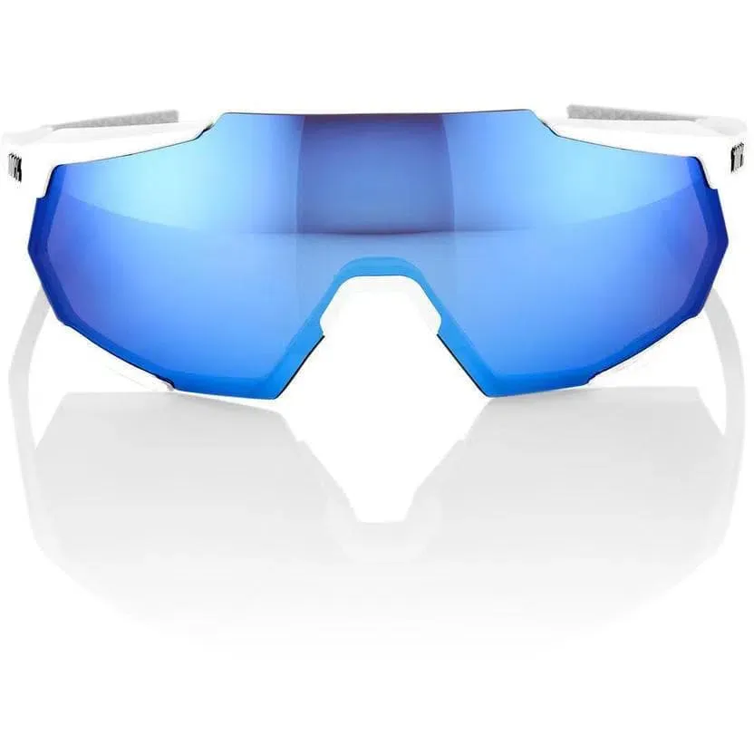 RIDE 100% Eyewear Racetrap - Matte White HiPER Blue Multilayer Mirror Lens