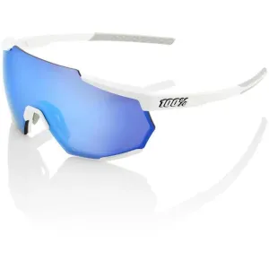 RIDE 100% Eyewear Racetrap - Matte White HiPER Blue Multilayer Mirror Lens