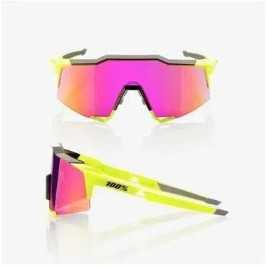 RIDE 100% Eyewear Speedcraft Polished Black/Fluorescent Yellow - Purple Multilayer Mirror Lens