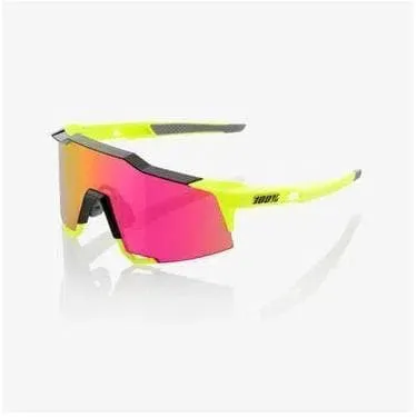 RIDE 100% Eyewear Speedcraft Polished Black/Fluorescent Yellow - Purple Multilayer Mirror Lens