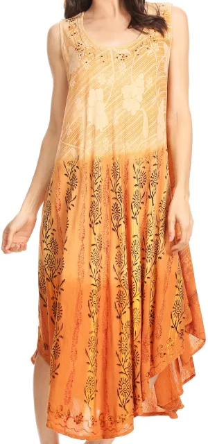 Sakkas Alicia Ombre Vine Print Batik Dress / Cover Up with Sequins and Embroidery