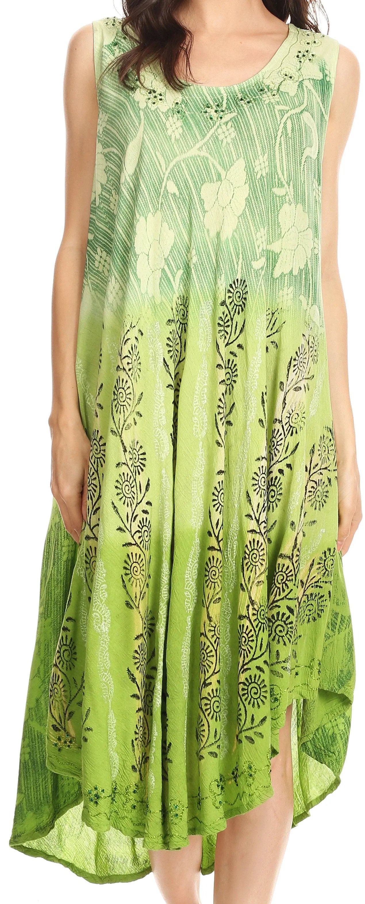 Sakkas Alicia Ombre Vine Print Batik Dress / Cover Up with Sequins and Embroidery