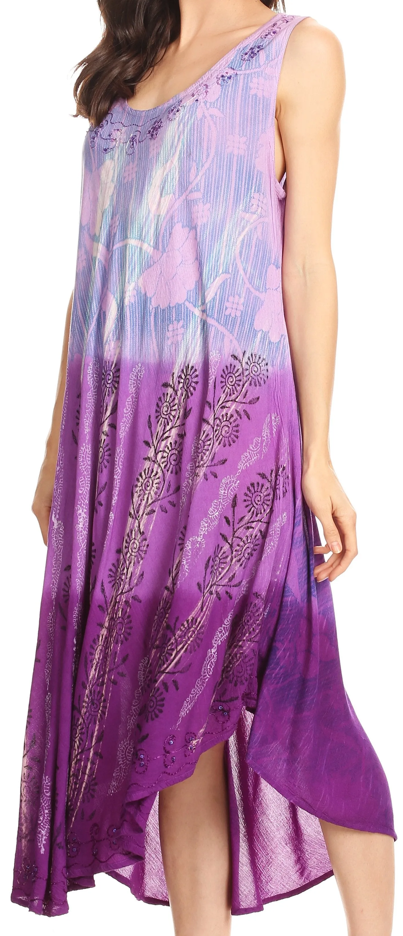 Sakkas Alicia Ombre Vine Print Batik Dress / Cover Up with Sequins and Embroidery