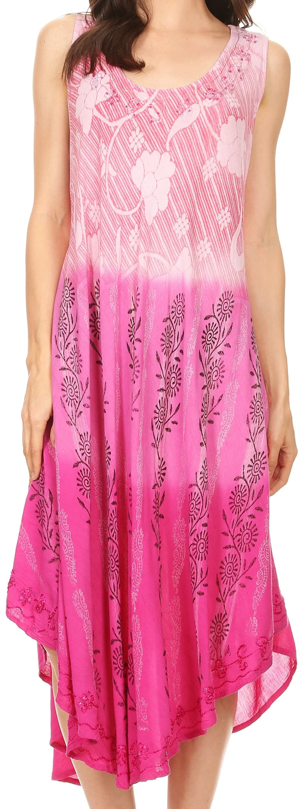 Sakkas Alicia Ombre Vine Print Batik Dress / Cover Up with Sequins and Embroidery