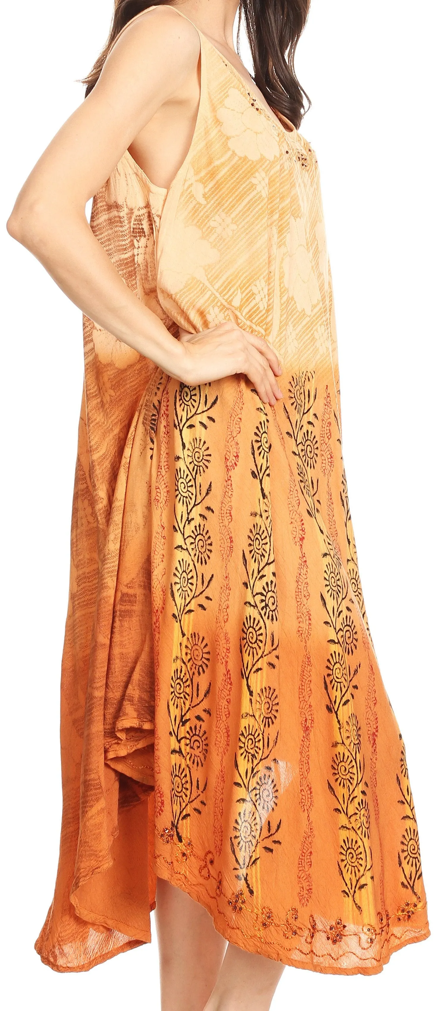 Sakkas Alicia Ombre Vine Print Batik Dress / Cover Up with Sequins and Embroidery