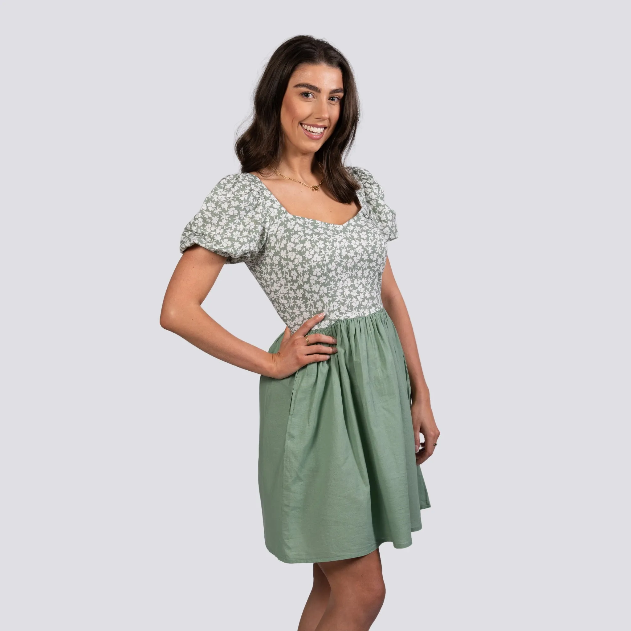 Sirocco Blooms Green Frock Dress