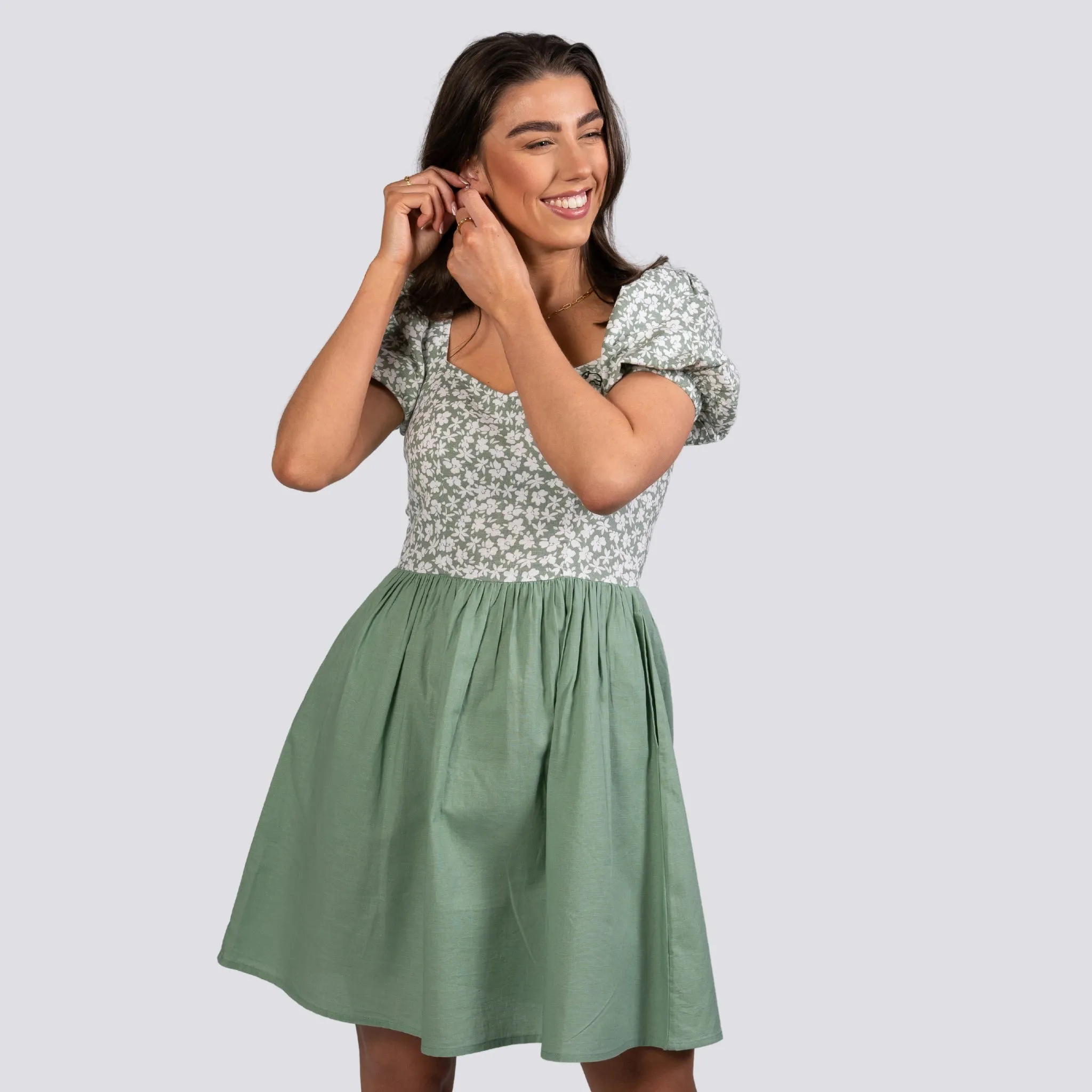 Sirocco Blooms Green Frock Dress