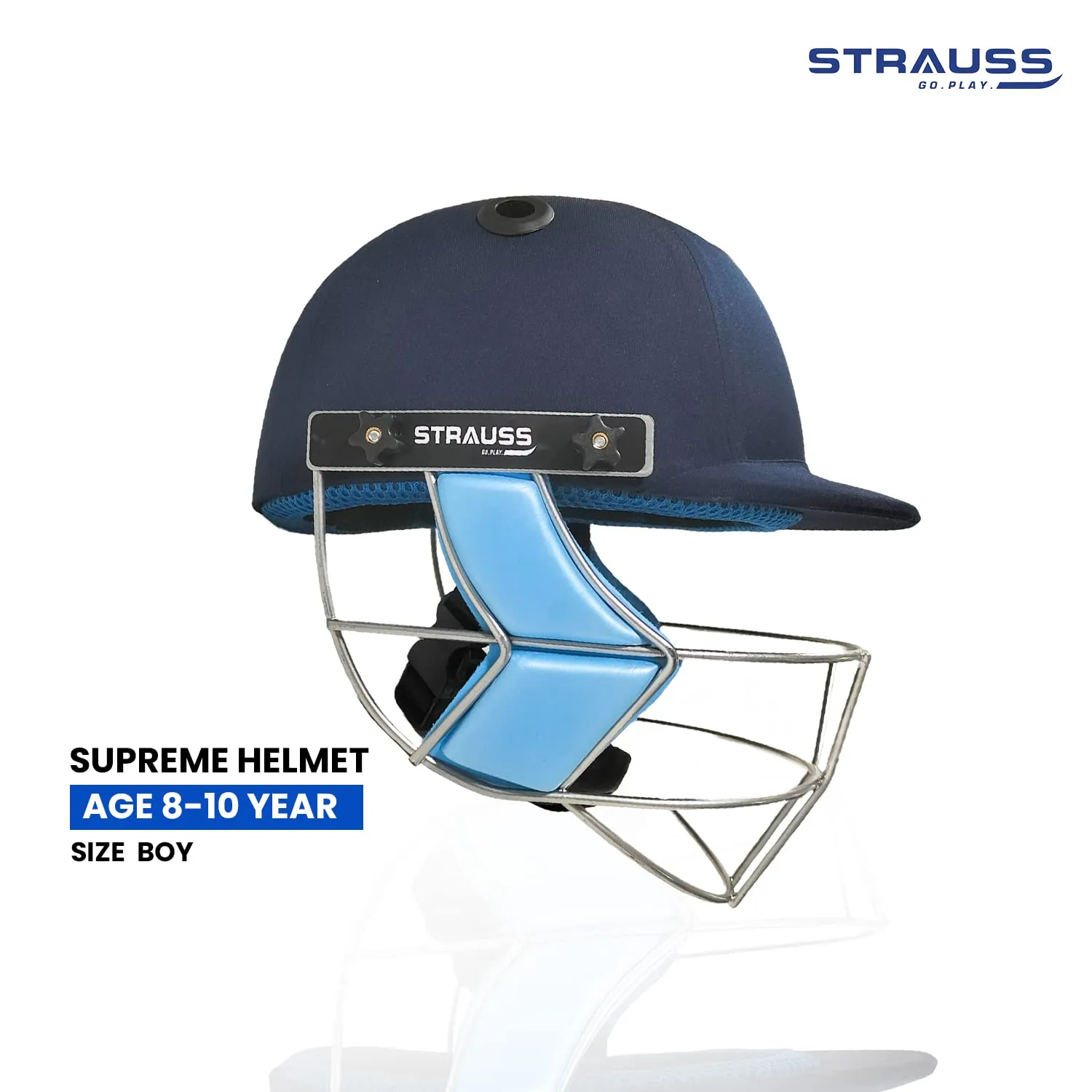 Strauss Supreme Cricket Helmet with Detachable Steel Grill | Lightweight, Comfortable Head Protection for Cricket | Adjustable Straps, Ventilated Design | Size-Boys, Age Group (8-10 Years)