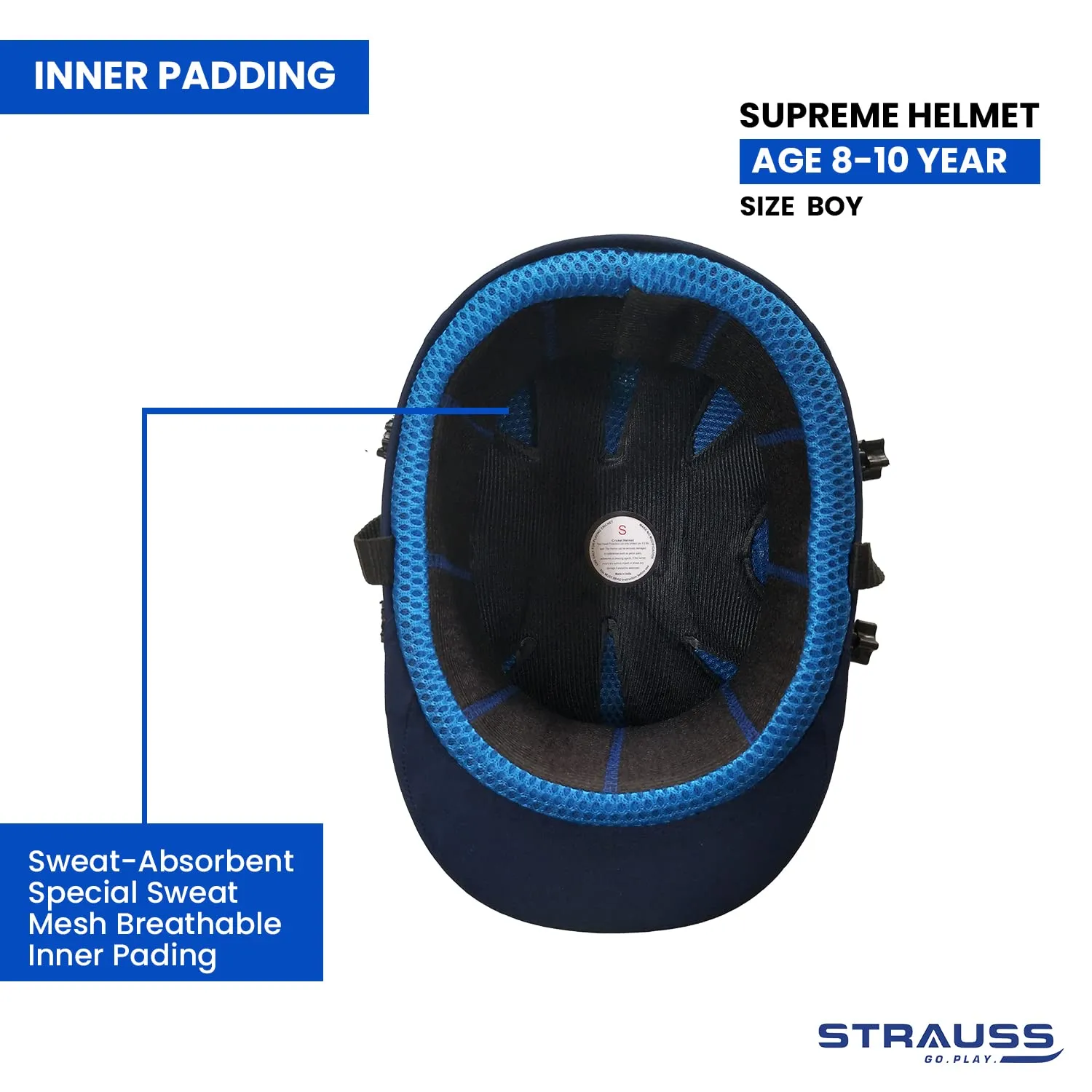 Strauss Supreme Cricket Helmet with Detachable Steel Grill | Lightweight, Comfortable Head Protection for Cricket | Adjustable Straps, Ventilated Design | Size-Boys, Age Group (8-10 Years)