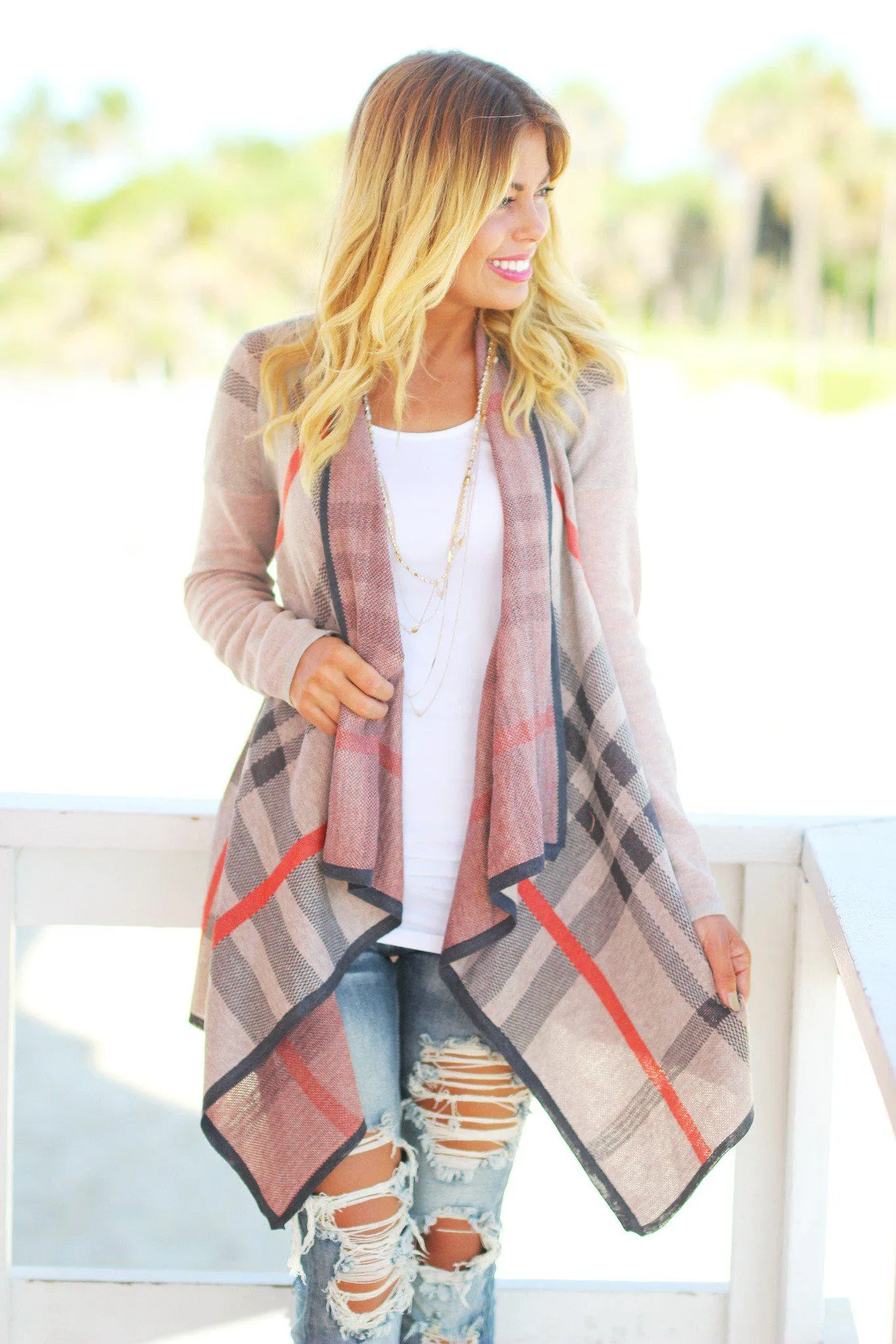 Tan Plaid Cardigan