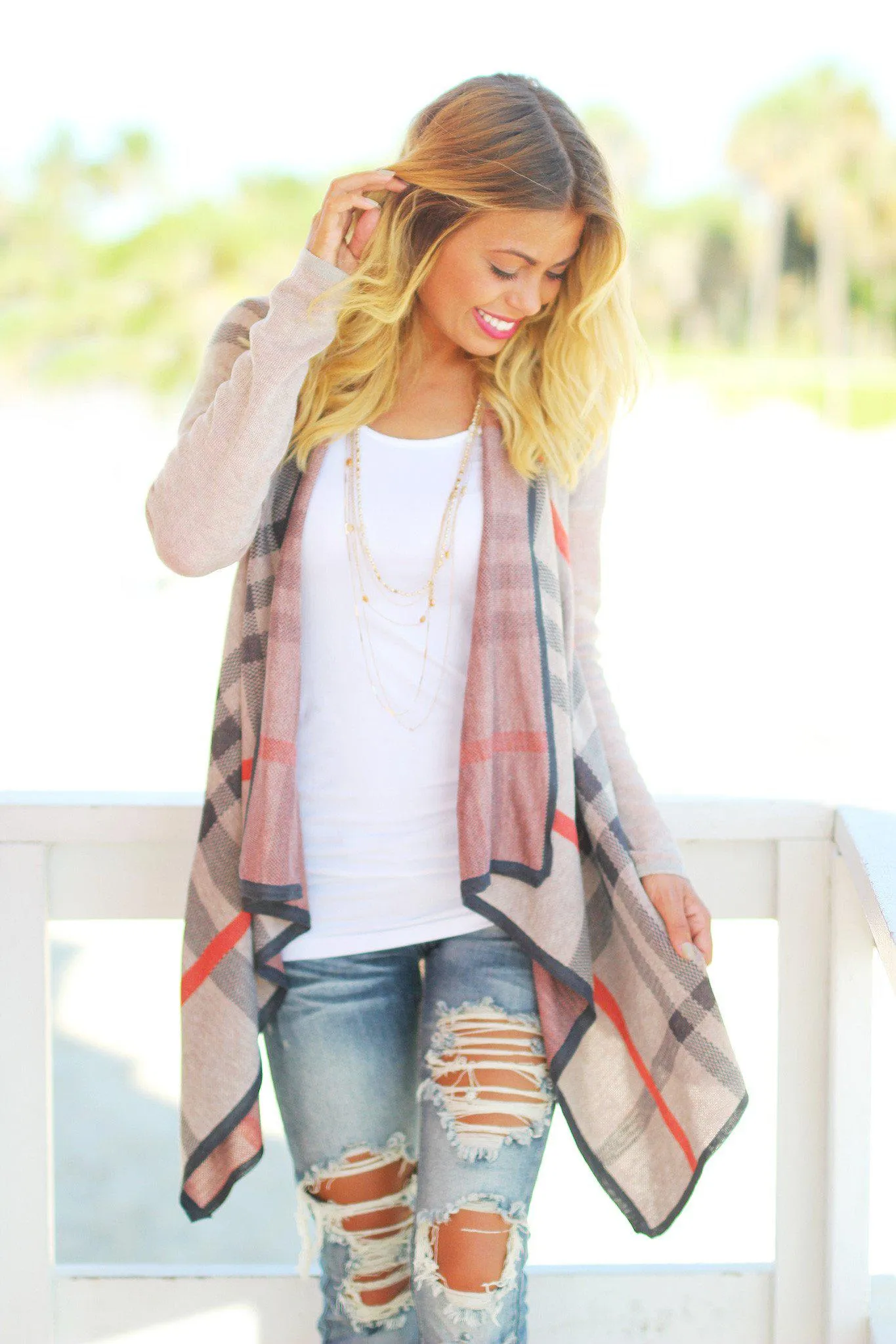 Tan Plaid Cardigan