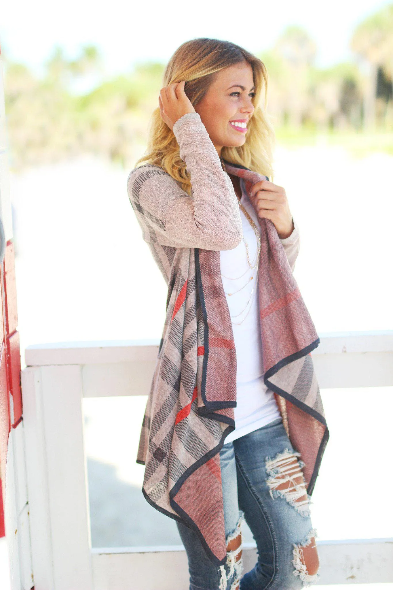 Tan Plaid Cardigan