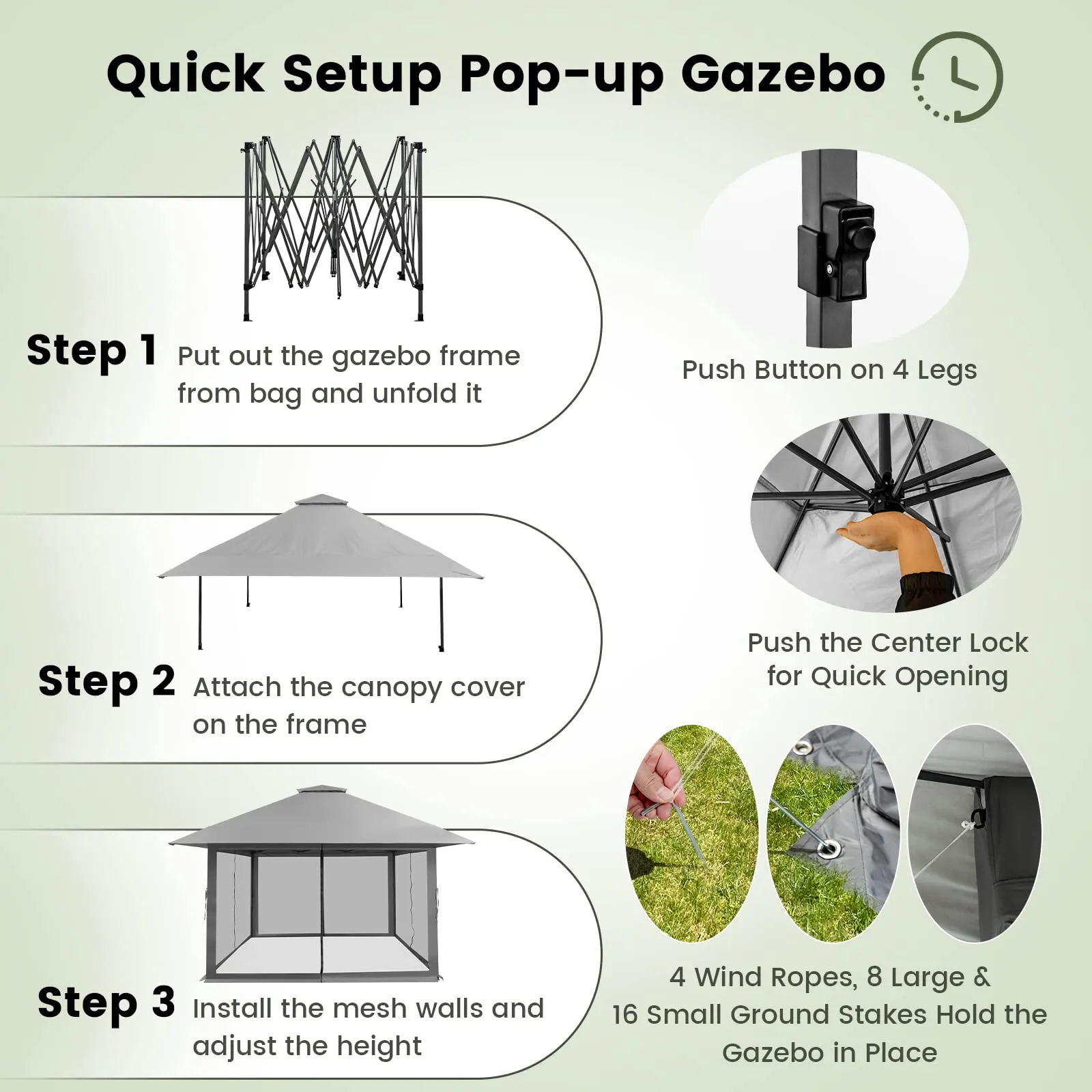 Tangkula 13' x 13' Pop-up Gazebo Canopy, Instant Setup Canopy Tent