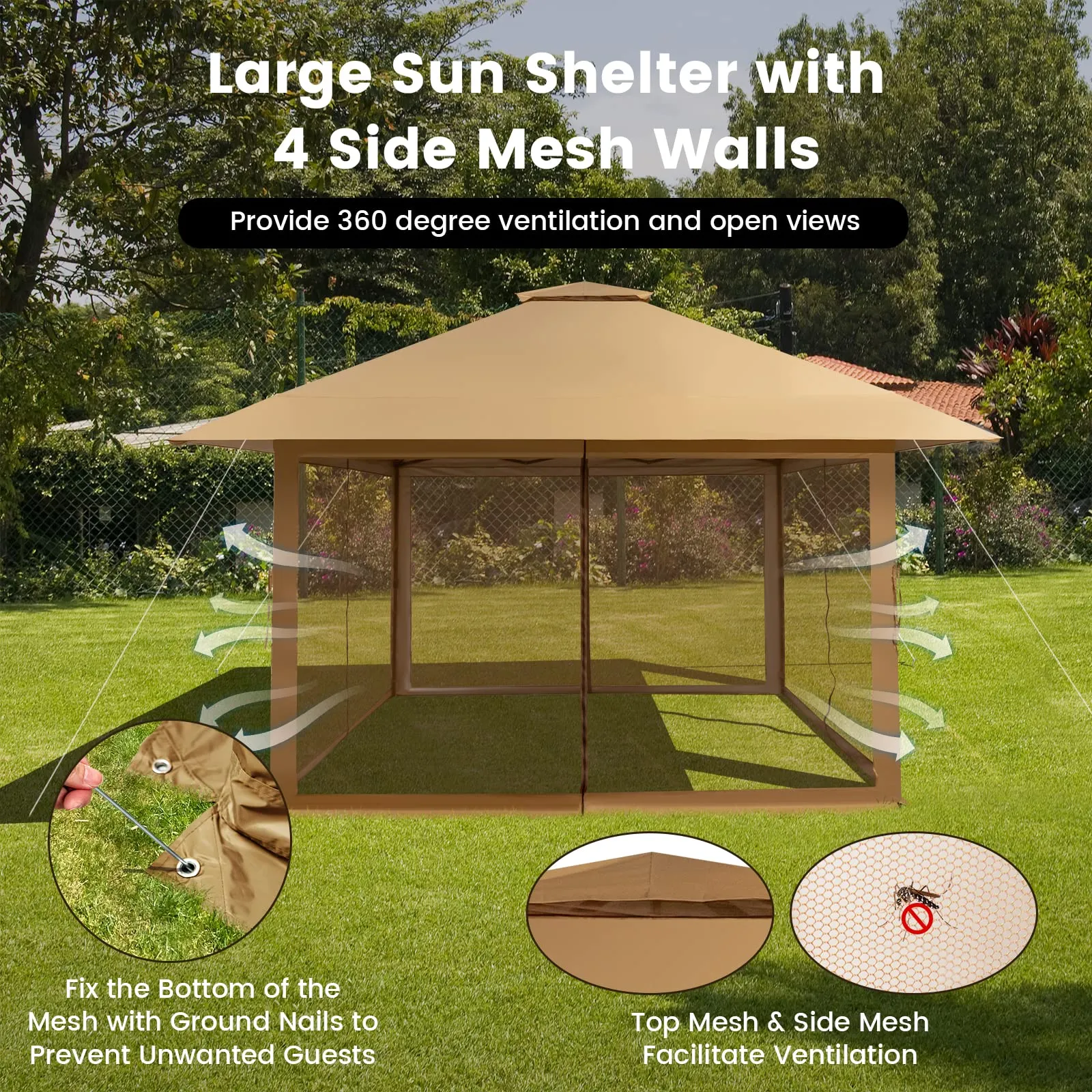 Tangkula 13' x 13' Pop-up Gazebo Canopy, Instant Setup Canopy Tent