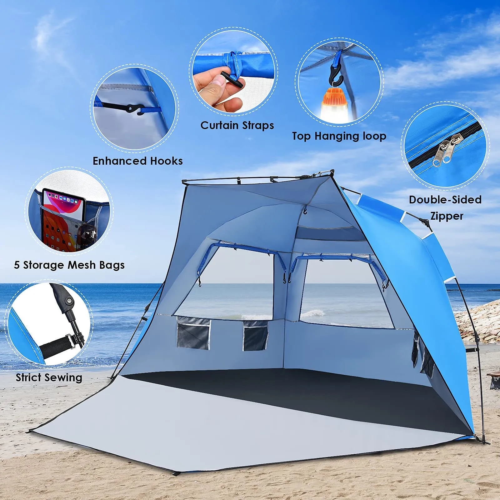 Tangkula 3-4 Person Easy Pop Up Beach Tent, UPF 50  Portable Sun Shelter