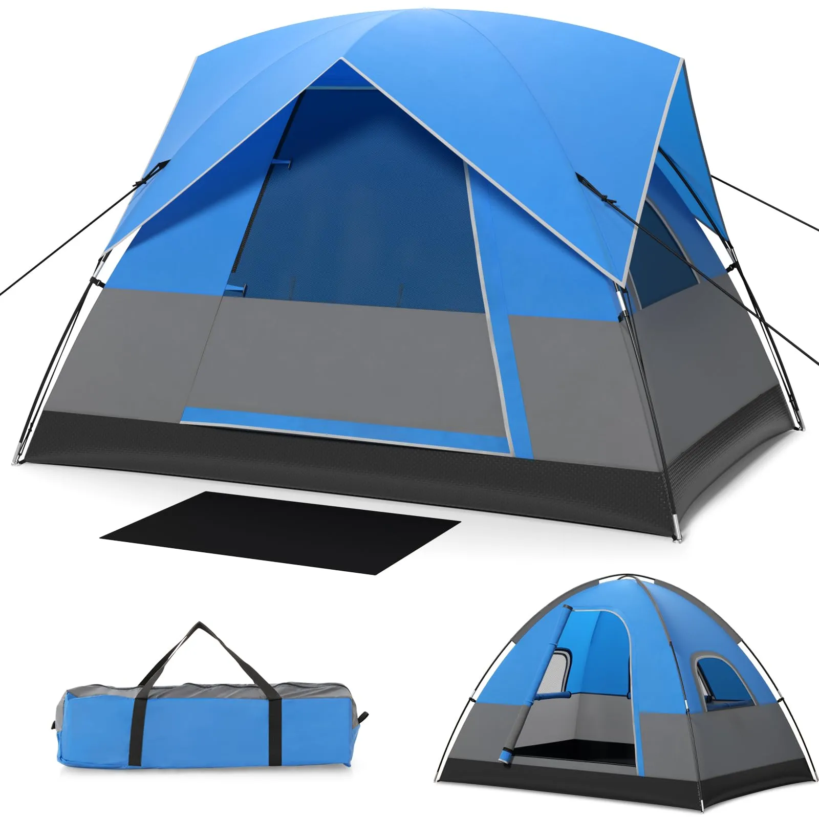 Tangkula 3 Person Outdoor Camping Tent, Waterproof Family Tent w/Removable Floor Mat