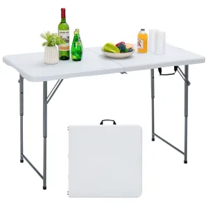 Tangkula 4 ft Folding Table, Portable Picnic Table with 3 Adjustable Height