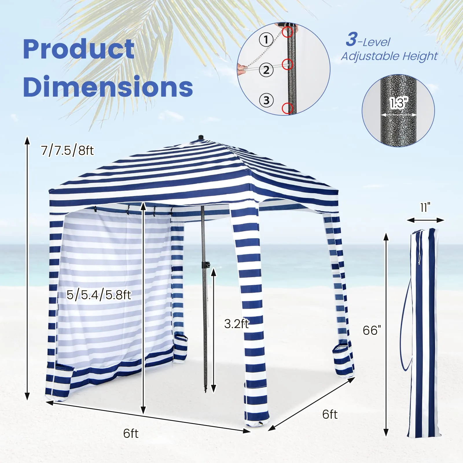 Tangkula 6x6 Ft Beach Cabana, Portable Beach Canopy with Detachable Sidewall