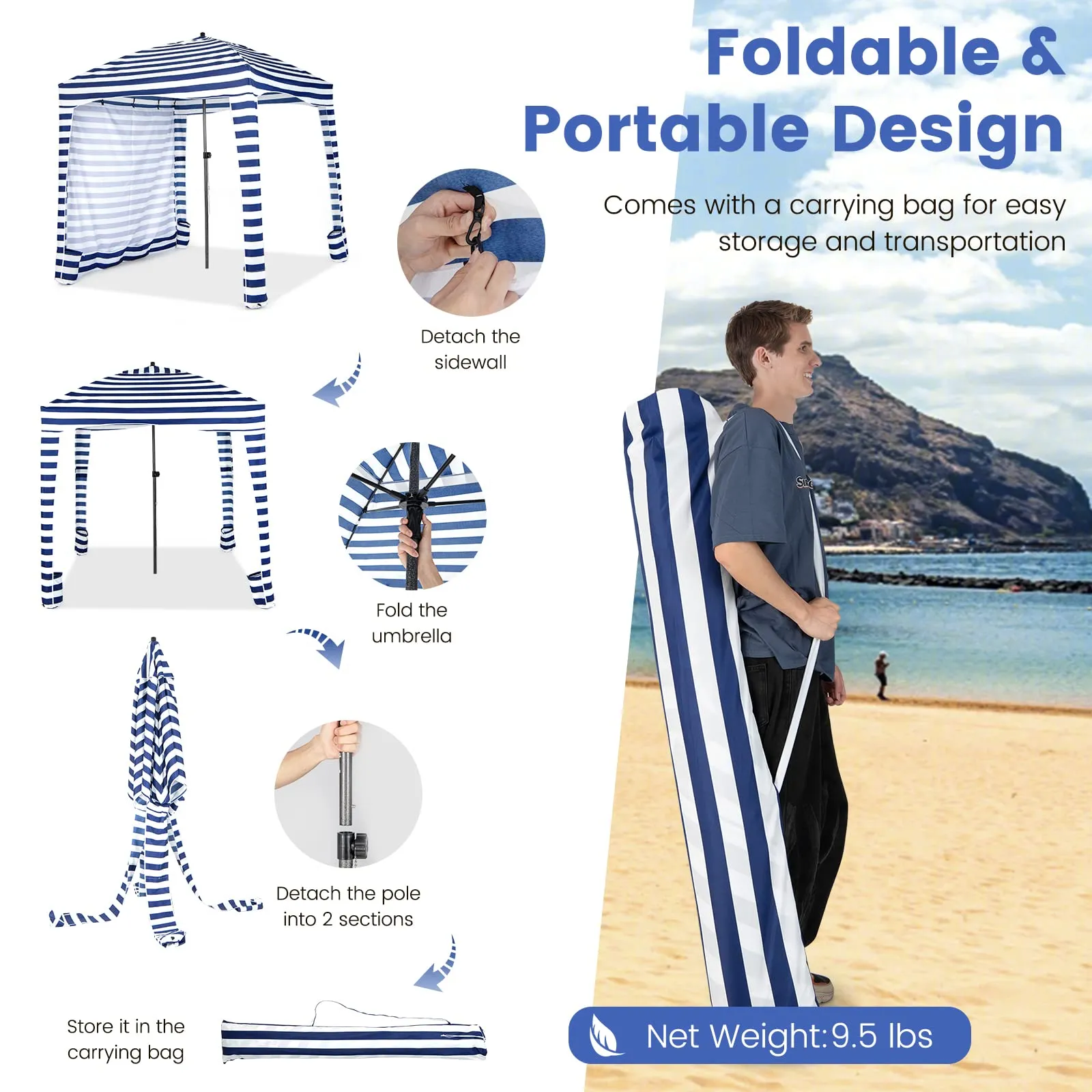 Tangkula 6x6 Ft Beach Cabana, Portable Beach Canopy with Detachable Sidewall