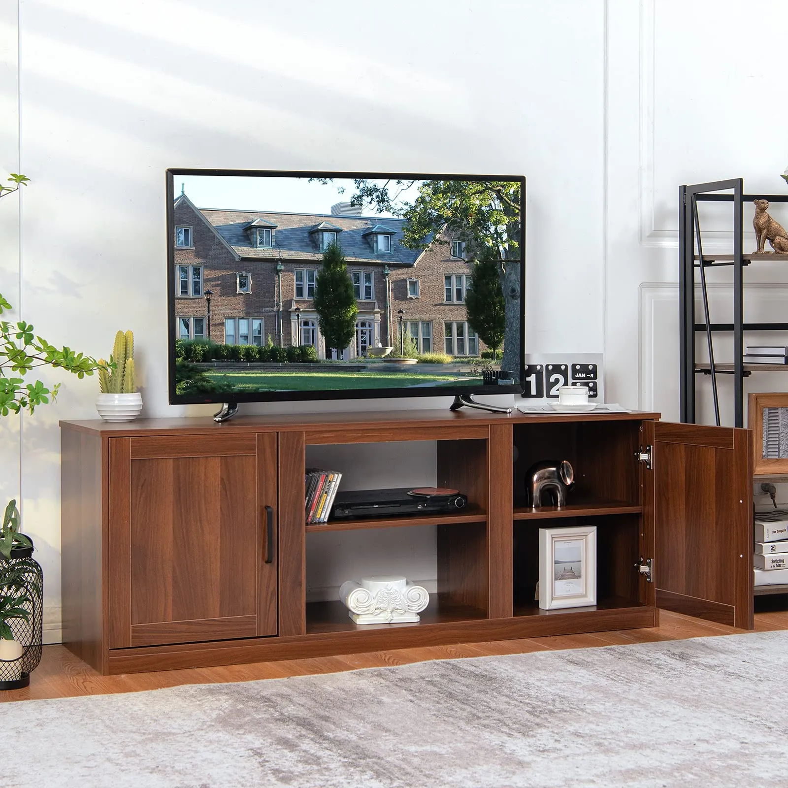 Tangkula Farmhouse TV Stand with Double Barn Doors