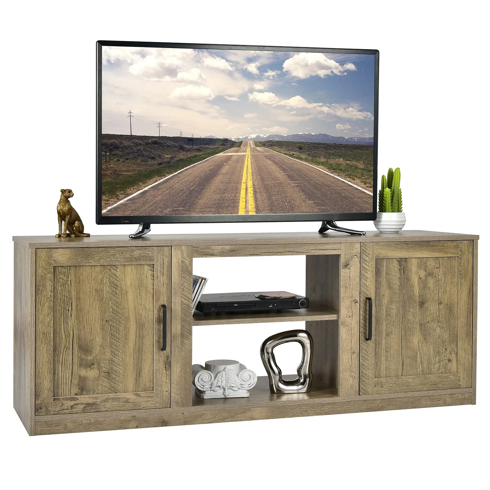 Tangkula Farmhouse TV Stand with Double Barn Doors