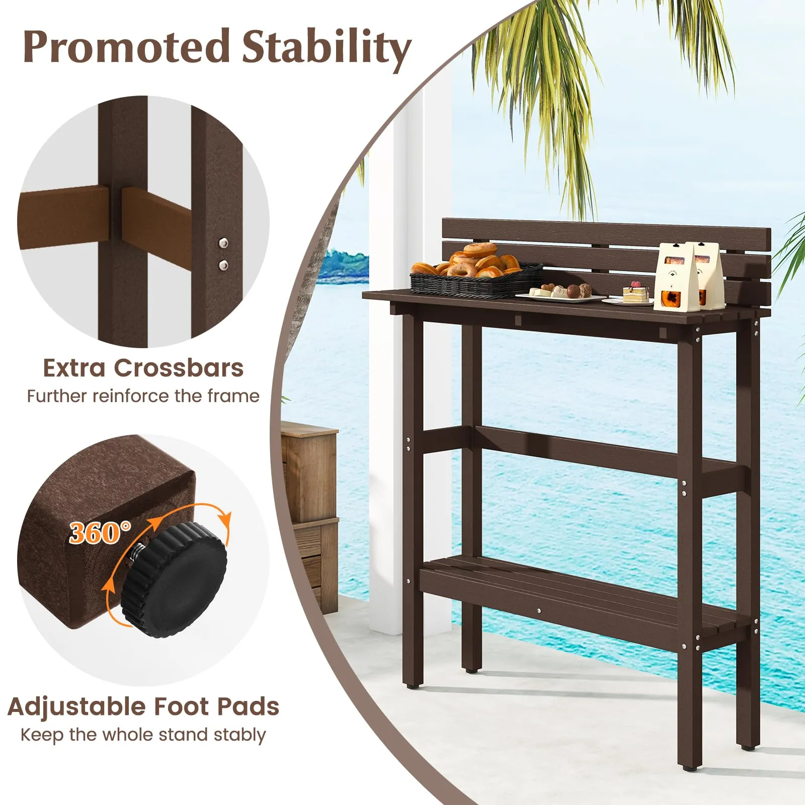 Tangkula Outdoor Bar Table, 48 Inch Patio Pub Height Table with Storage Shelf & Adjustable Foot Pads