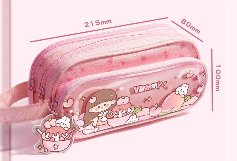 Three-Layer Portable Cartoon Pencil Case