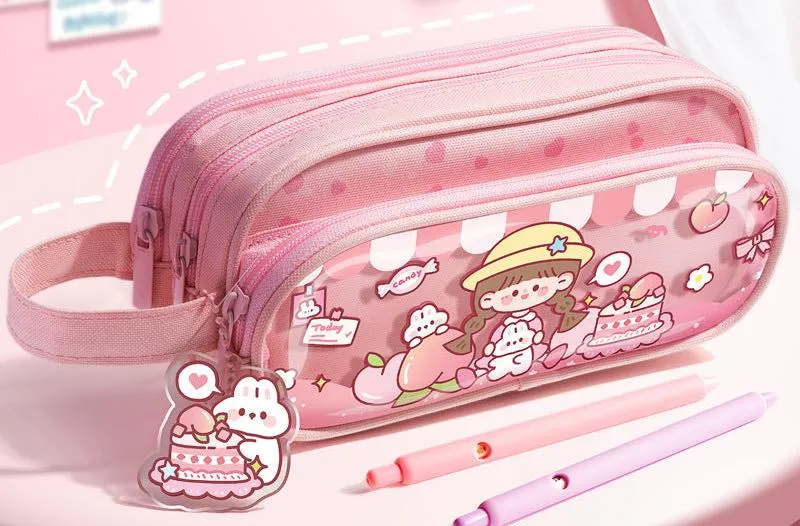 Three-Layer Portable Cartoon Pencil Case