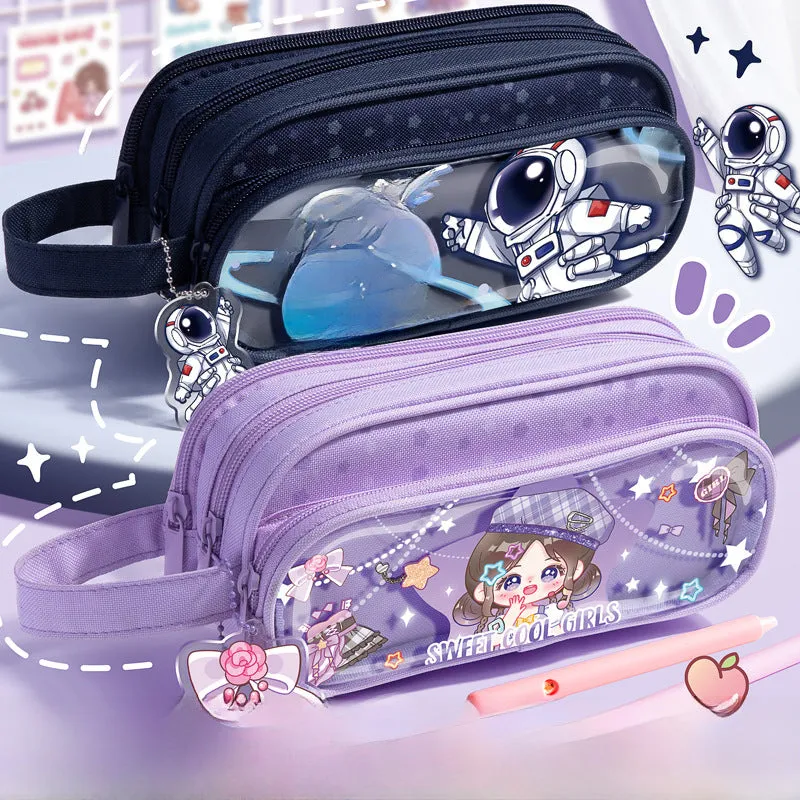 Three-Layer Portable Cartoon Pencil Case