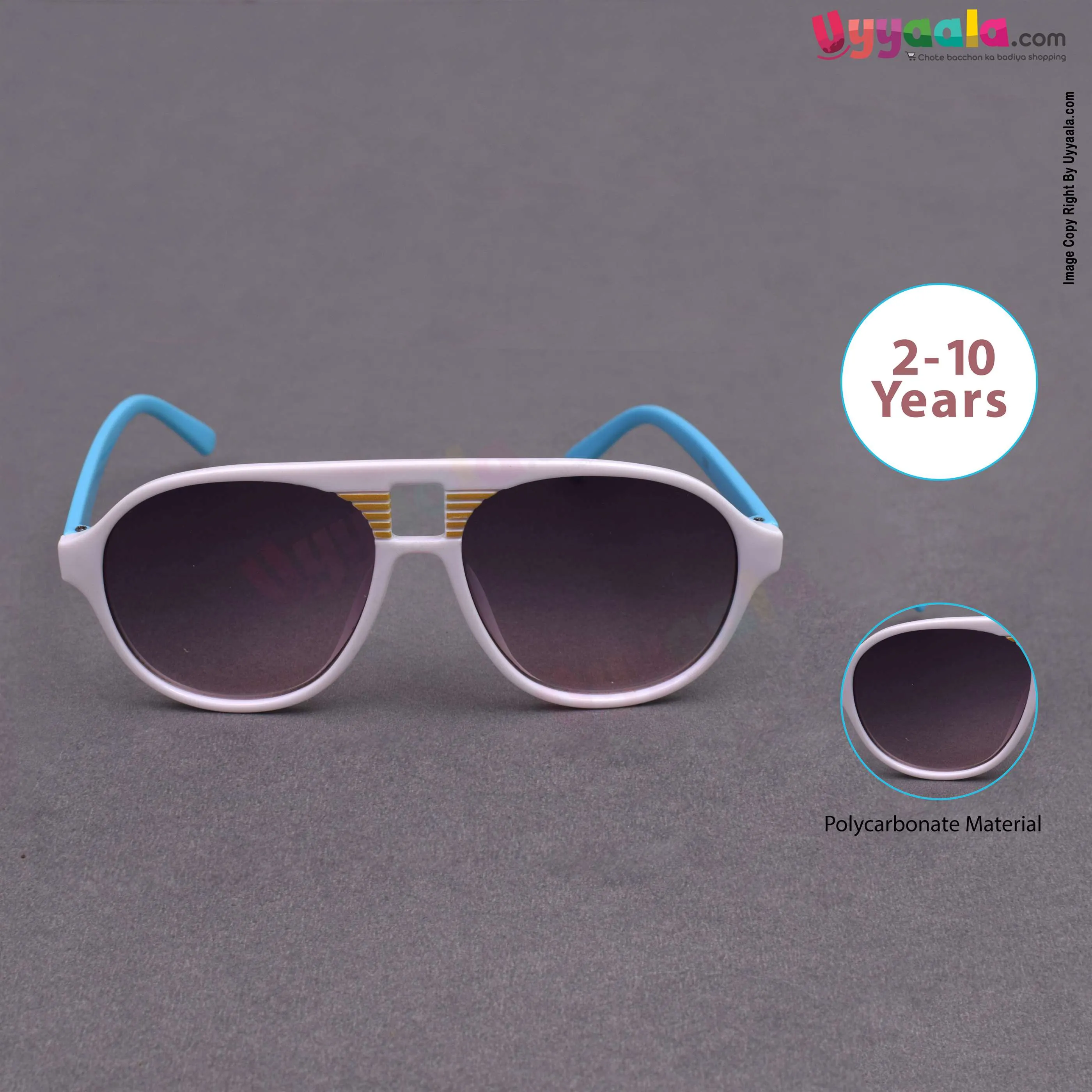 Trendy aviator cat-eye tinted goggles for kids - sky Blue & white, 2 - 12 years