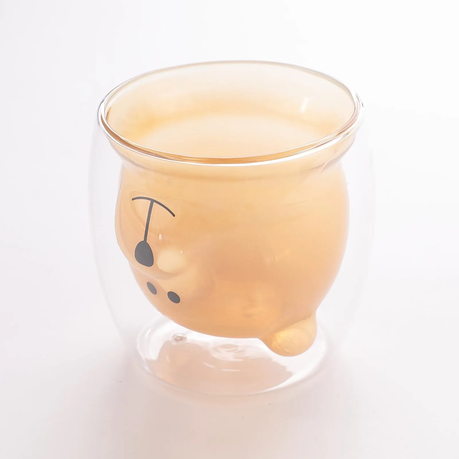 UMAI Cute Teddy Bear Glass Mug Set of 2 I Double Walled Borosilicate 250ml I Transparent I Microwave Safe I Scratch Proof I Coffee Mugs for Couples I Amber I Gift for Friends, Family and Loved Ones