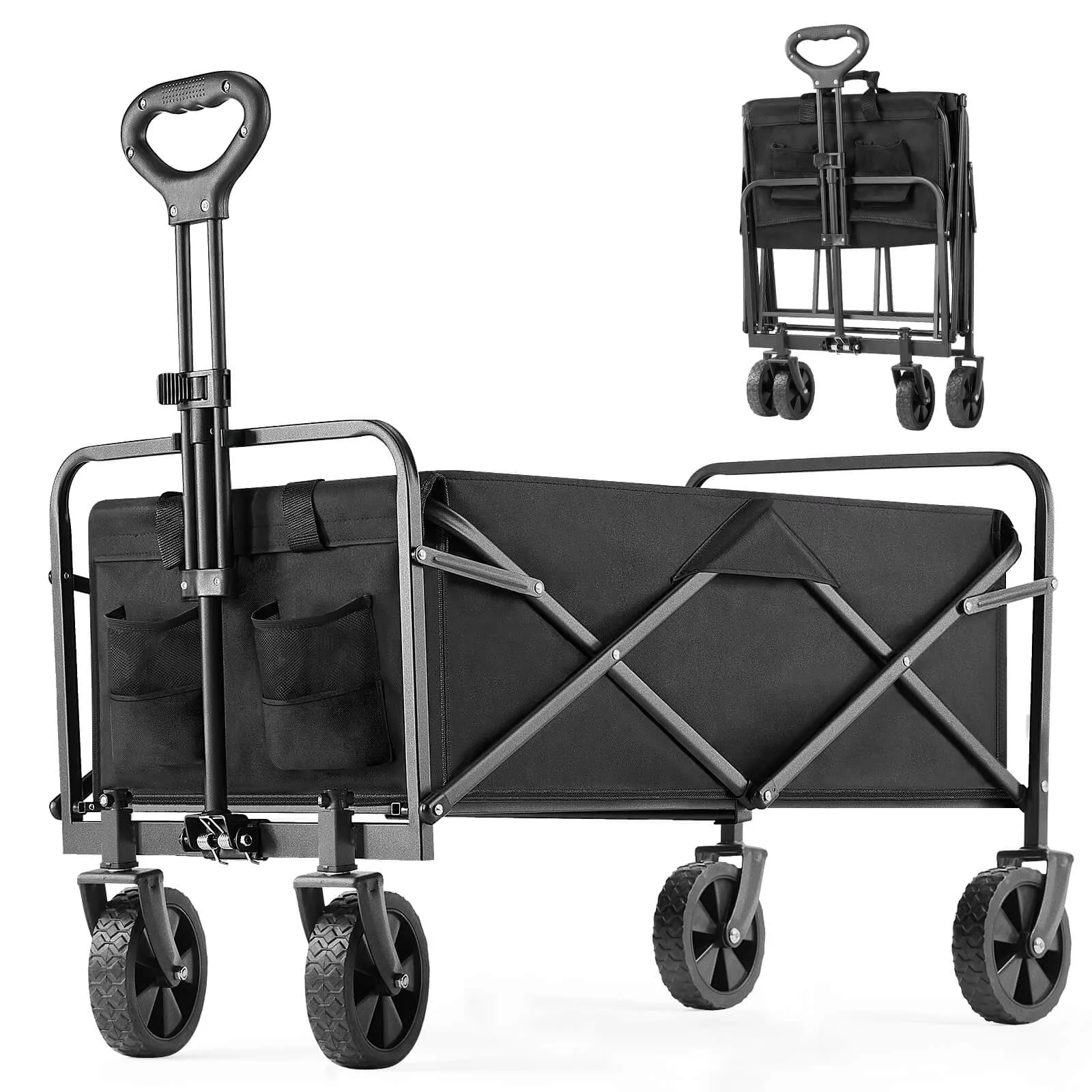 Wagons Carts Foldable with All-Terrain Wheels - foldable, extra large capacity, with drink holder, Suitable for Camping Sports Outdoor Activities