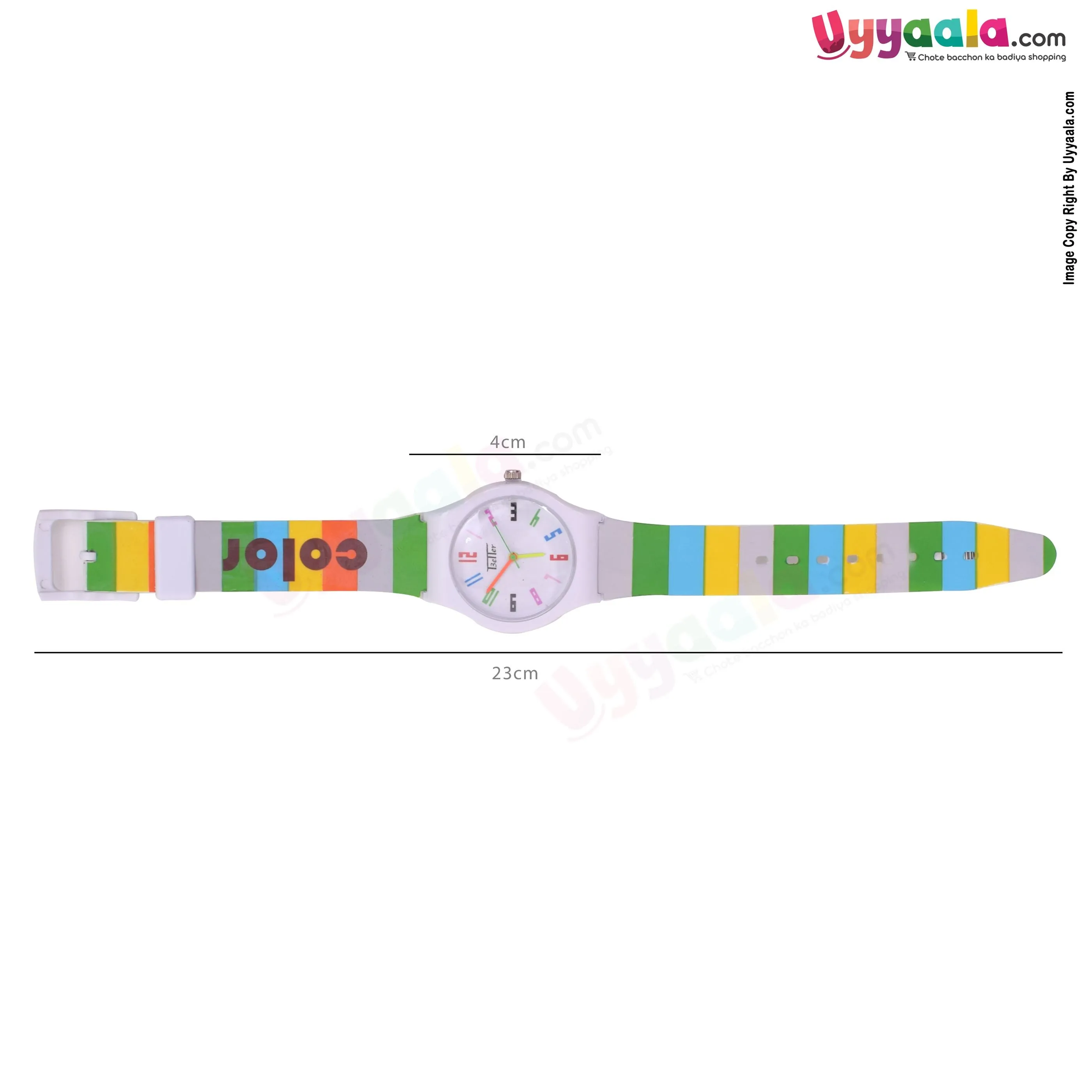 White analog wrist watch for kids - multi color strap, 2   years