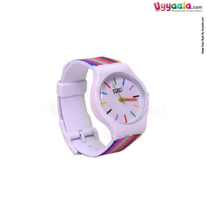 White analog wrist watch for kids - multicolor strap, 2   years