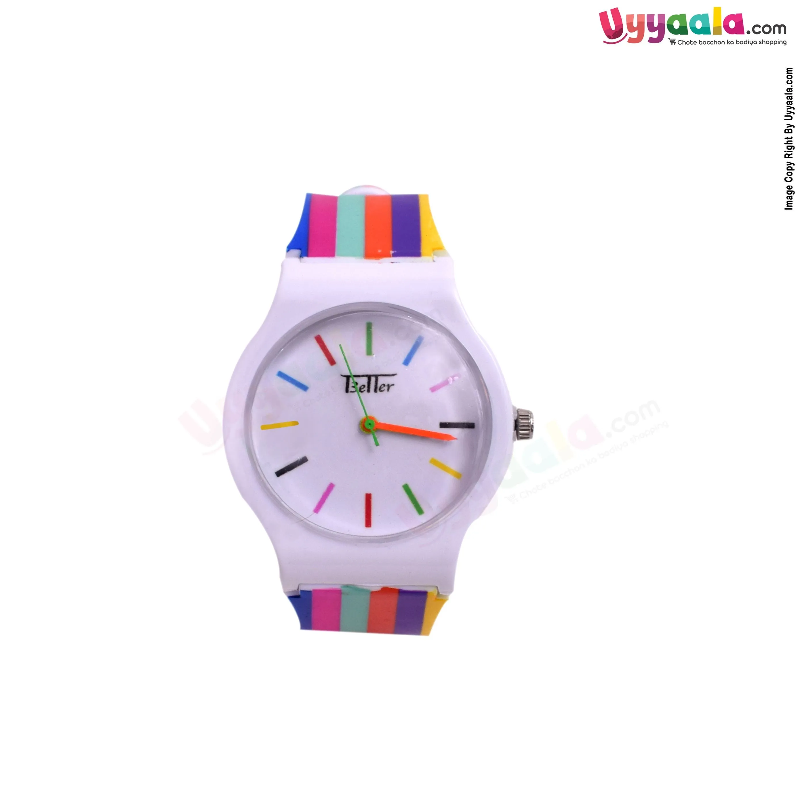 White analog wrist watch for kids - multicolor strap, 2   years