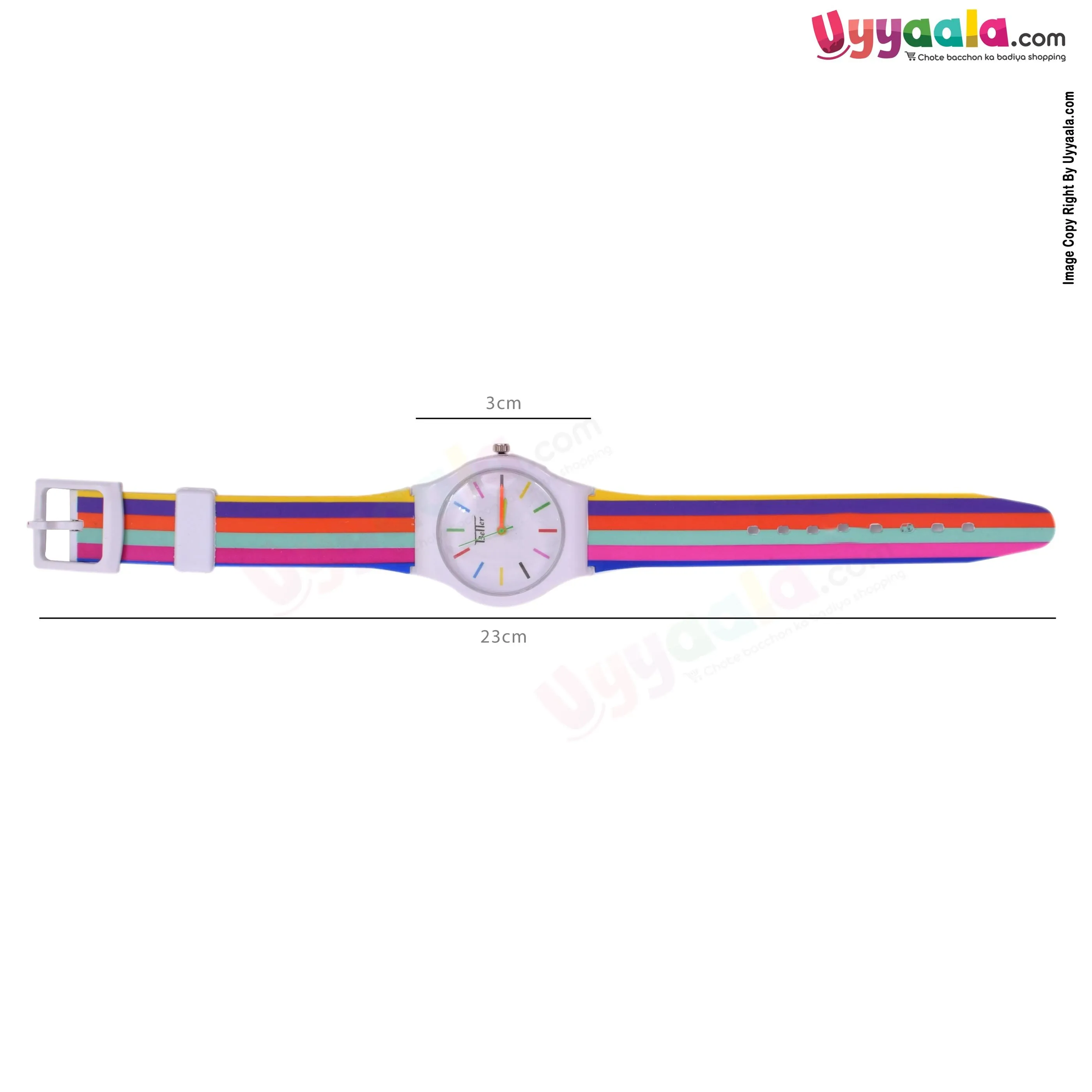 White analog wrist watch for kids - multicolor strap, 2   years