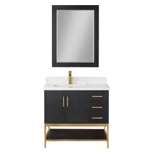 Wildy 36" Single Bathroom Vanity Set with Grain White Composite Stone Countertop