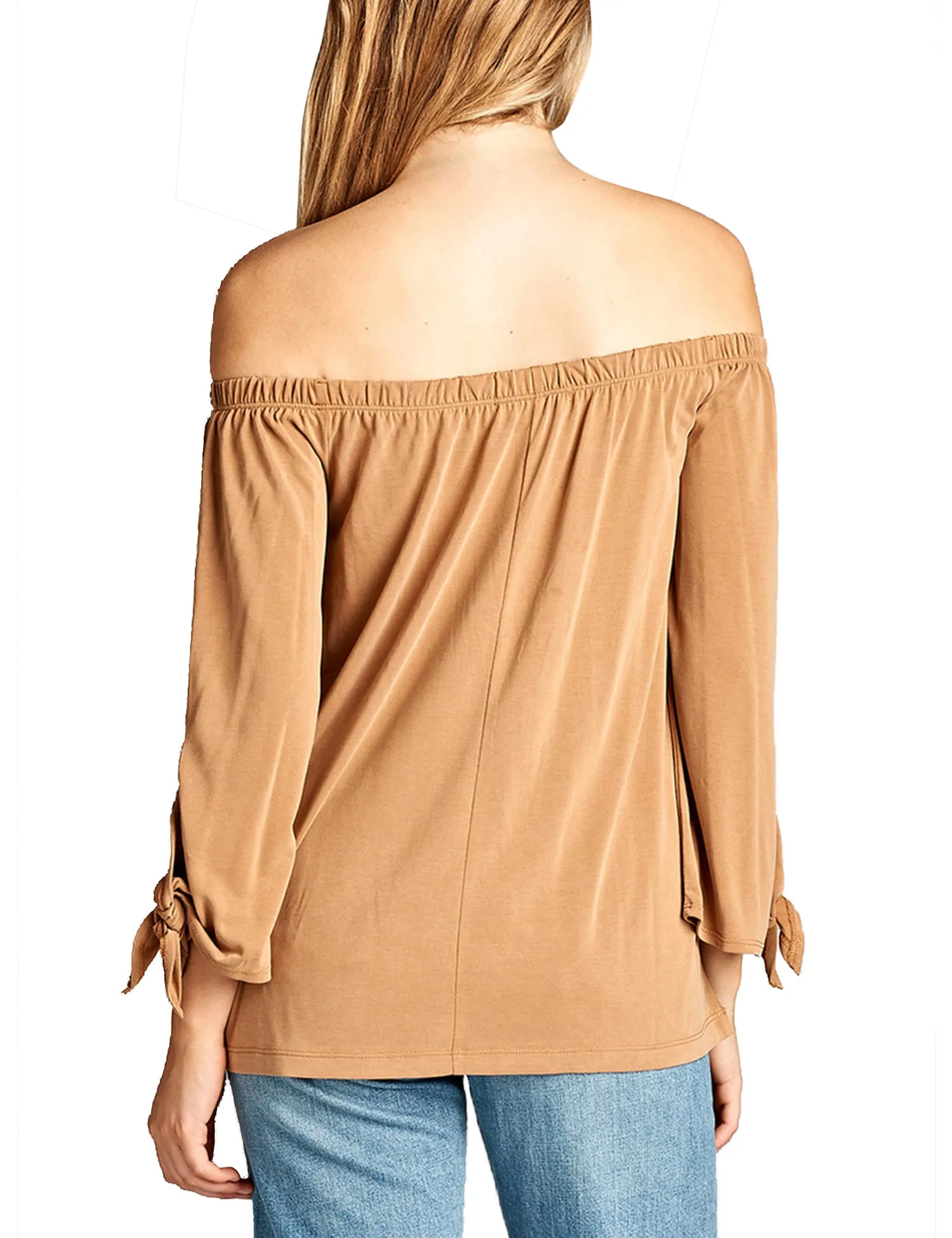 Womens Off the Shoulder Sleeve-Tie Sandwashed Modal Jersey Top